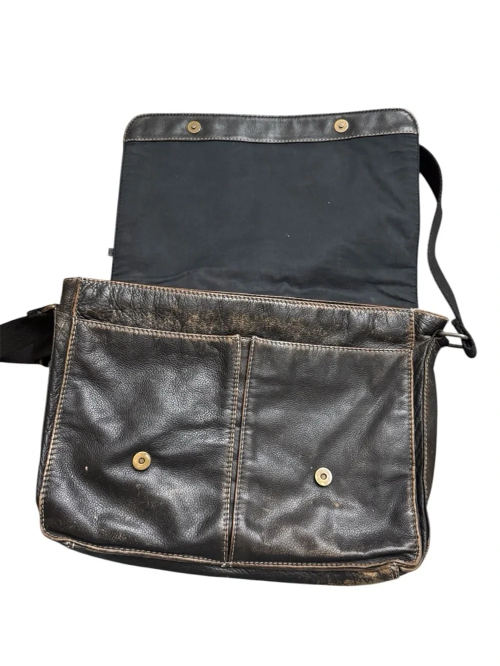 Black Rivet Distressed Black Leather Messenger Bag for Men